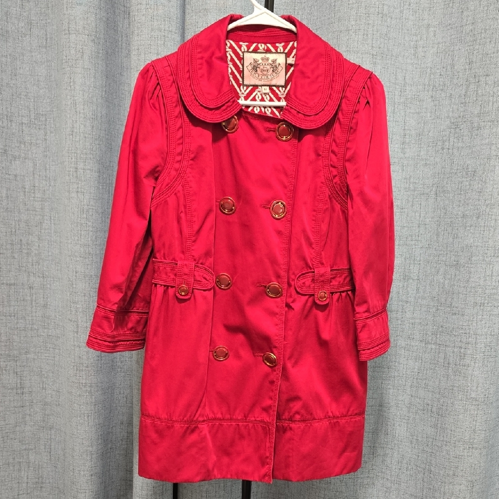 Juicy Couture Vibrant Red Double Breasted 3/4 Sleeve Trench‎ Coat Size Medium